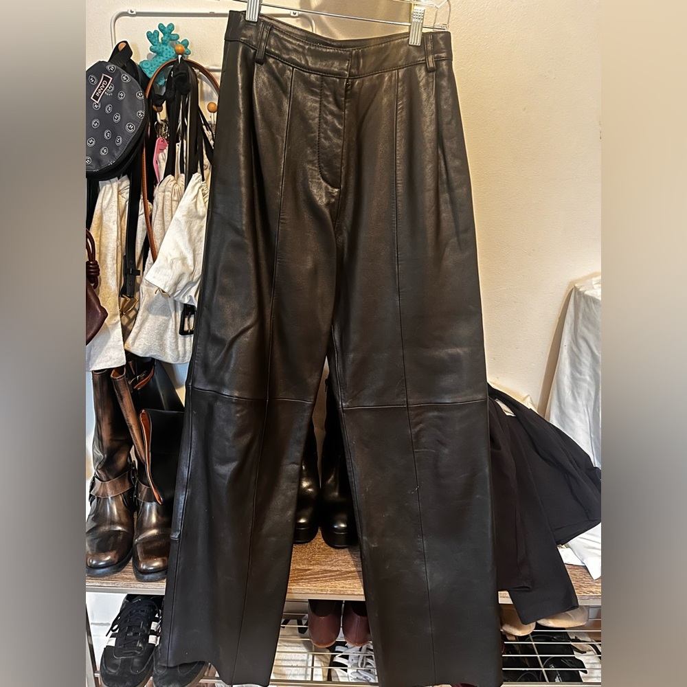 REFORMATION Veda Rivington Wide Leg Leather Trouser Black Sz 0 - Picture 4 of 10